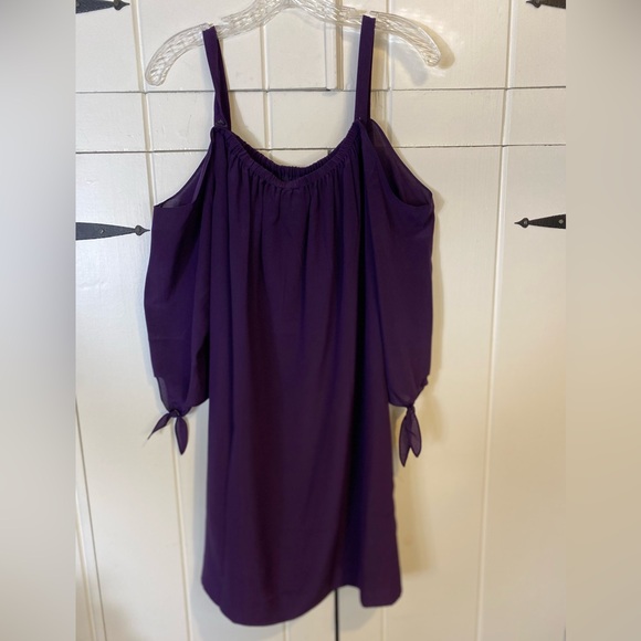 Madewell 100% Silk Deep Purple Cold Shoulder Dress w/ Tie Detail. Size 6 NWT - Picture 6 of 8